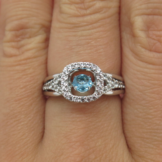 SAI 925 Sterling Silver Real White & Blue Topaz Gemstone Ring Size 7.25