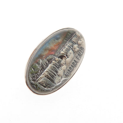 925 Sterling Silver Antique Art Deco Niagara Falls Hand-Painted Pin Brooch
