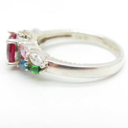 925 Sterling Silver Lab-Created Ruby Chrome Diopside Garnet Topaz Ring Size 8.25