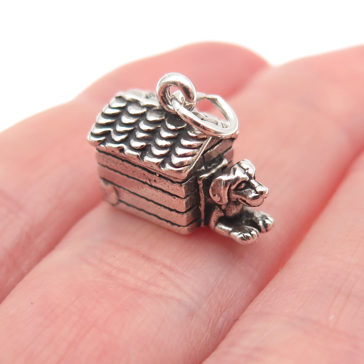 Sunwest 925 Sterling Silver Vintage Dog House Oxidized 3D Mini Charm Pendant