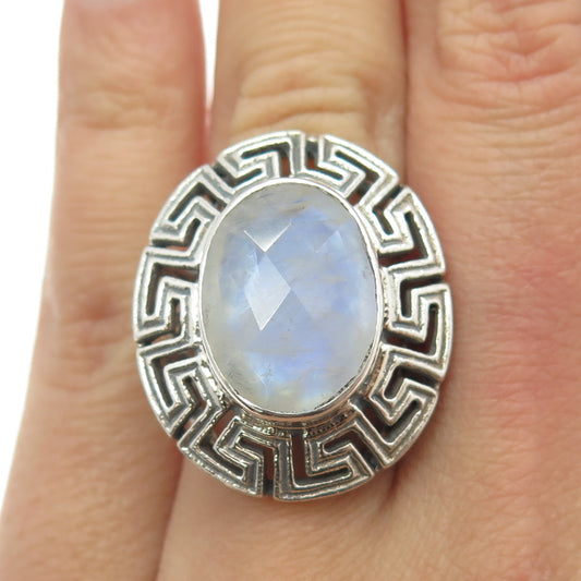 NICKY BUTLER 925 Sterling Silver Vintage Moonstone Gem Greek Maze Ring Size 6