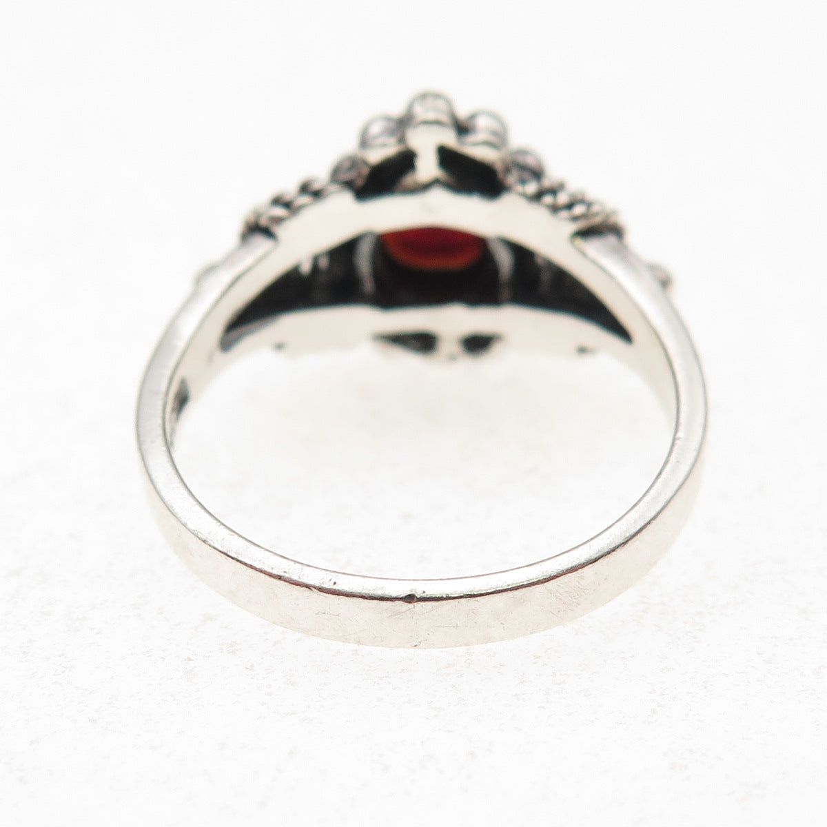 925 Sterling Silver Vintage Real Red Garnet Beaded Oxidized Ring Size 9