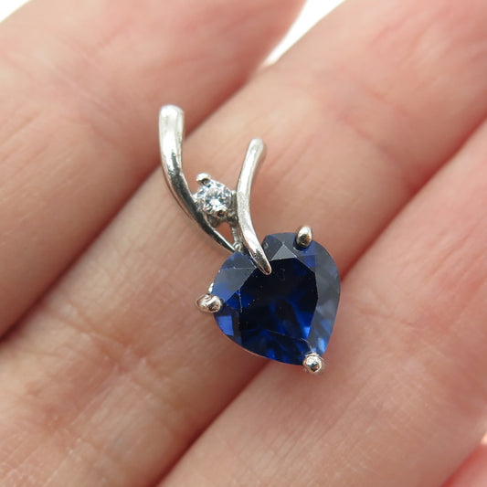 925 Sterling Silver Lab-Created Heart-Cut Sapphire & C Z Slide Pendant