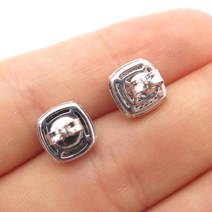 925 Sterling Silver Round-Cut C Z Cushion Stud Earrings