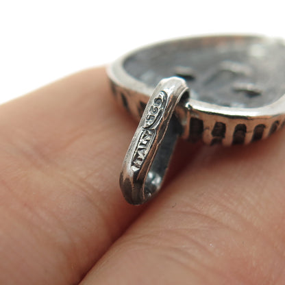 925 Sterling Silver Vintage Italy African Tribal Mask Oxidized Charm Pendant