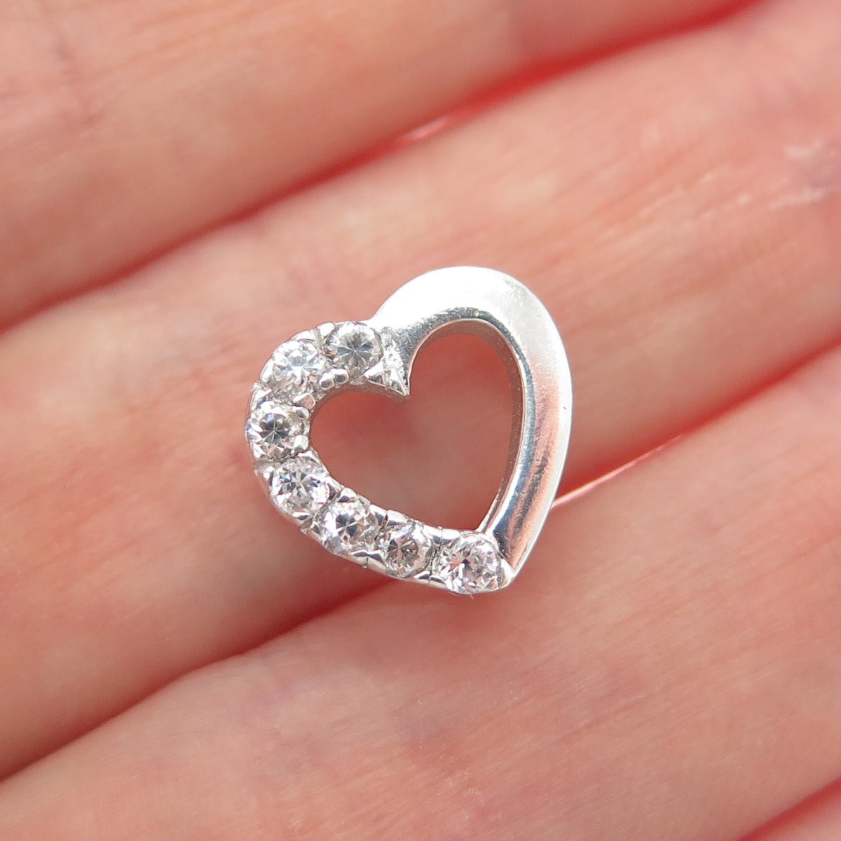 925 Sterling Silver Round-Cut C Z Heart Minimalist Slide Charm Pendant