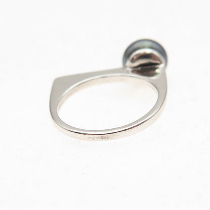 Shube 925 Sterling Silver Vintage Real Tahitian Pearl Modernist Ring Size 4.75