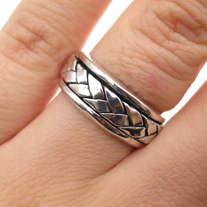 925 Sterling Silver Vintage Mexico Woven Oxidized Rotating Band Ring Size 7
