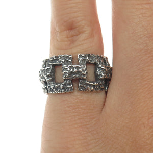 925 Sterling Silver Vintage Nugget Panel Link Oxidized Ring Size 6