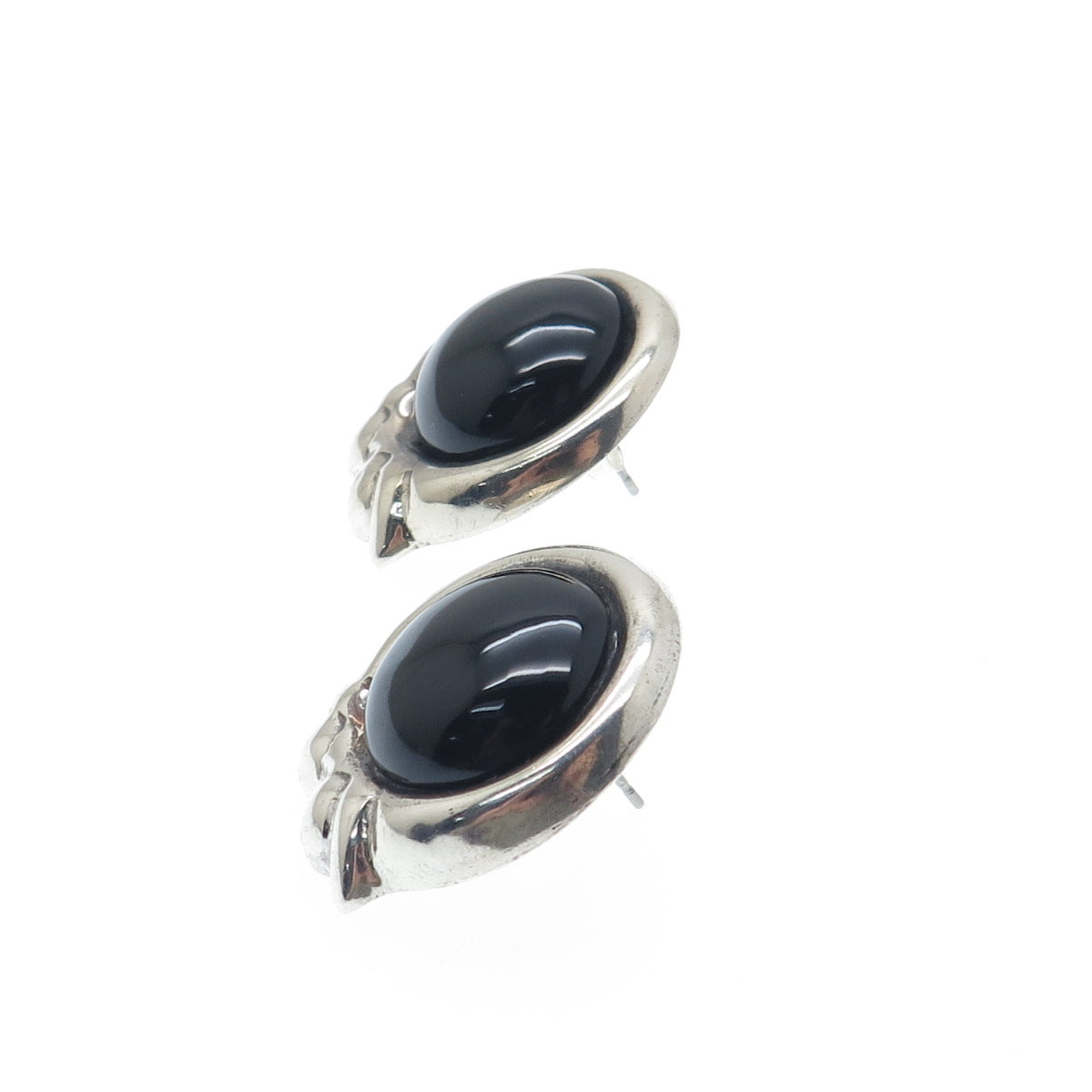 925 Sterling Silver Vintage Mexico Real Black Onyx Modernist Earrings
