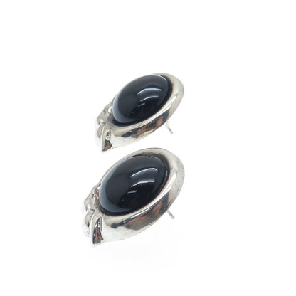 925 Sterling Silver Vintage Mexico Real Black Onyx Modernist Earrings
