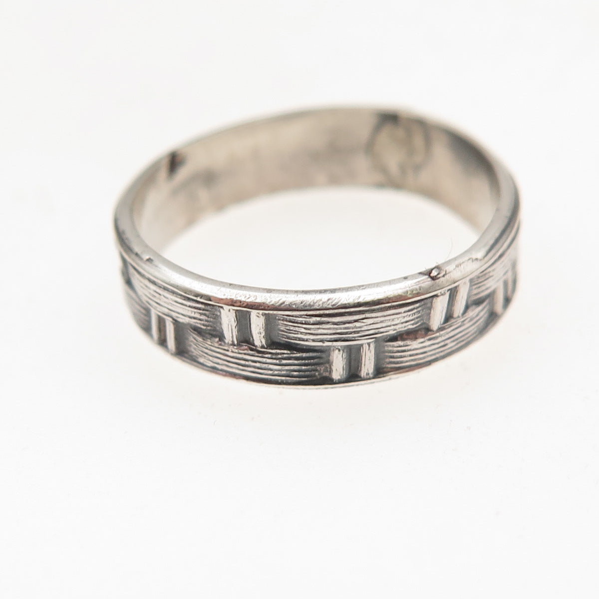 925 Sterling Silver Vintage Modernist Woven Oxidized Band Ring Size 6