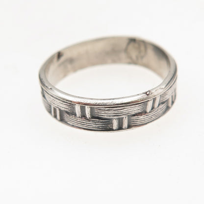 925 Sterling Silver Vintage Modernist Woven Oxidized Band Ring Size 6