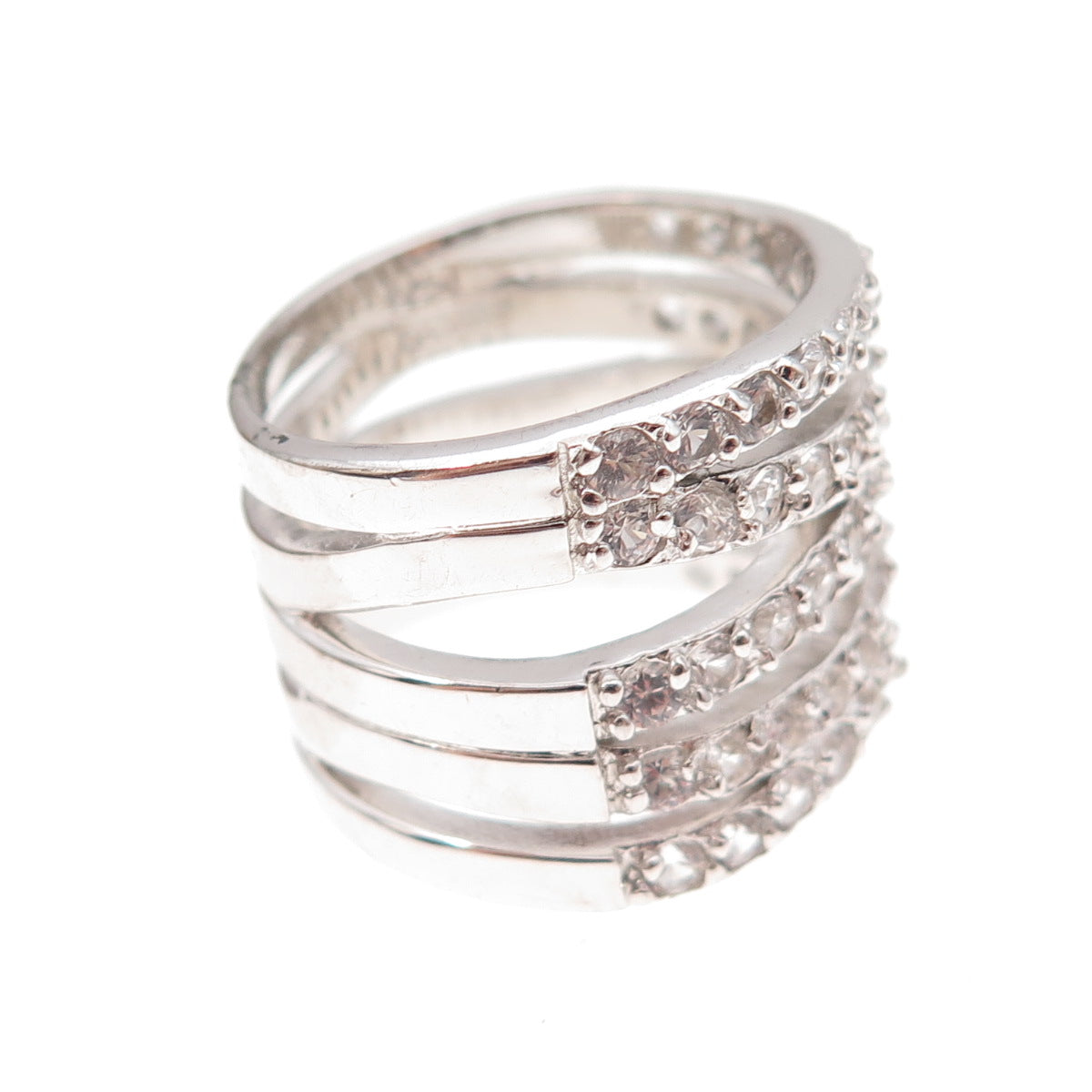Dee Berkle 925 Sterling Silver Real Round-Cut White Topaz 5-Row Ring Size 7.25