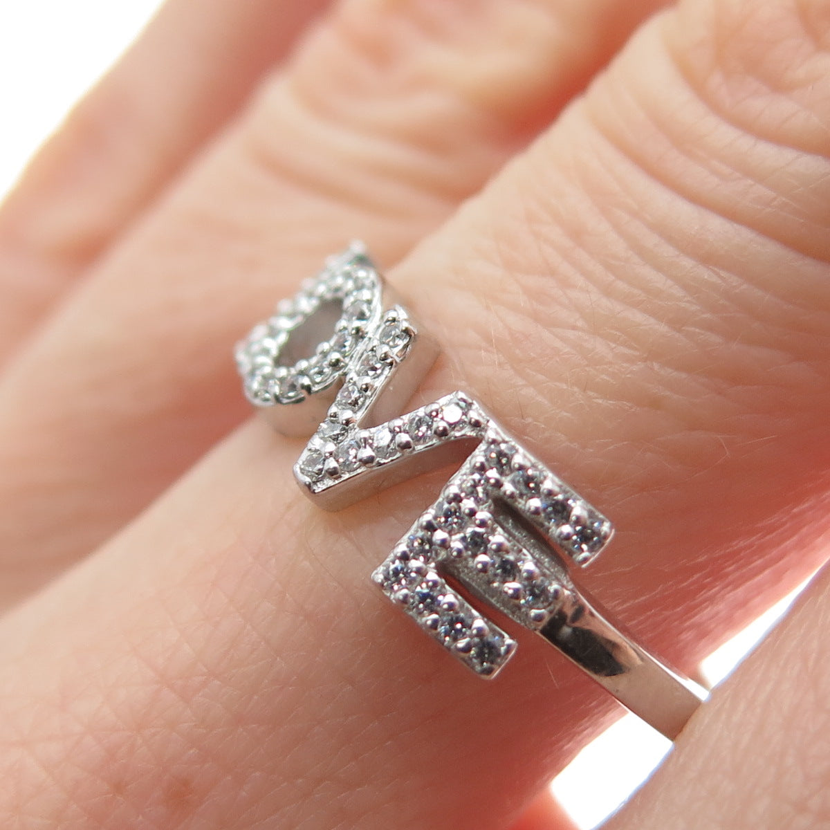 PEACE LOVE WORLD 925 Sterling Silver Round-Cut C Z I Love Myself Ring Size 9.25