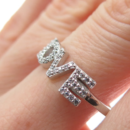 PEACE LOVE WORLD 925 Sterling Silver Round-Cut C Z I Love Myself Ring Size 9.25