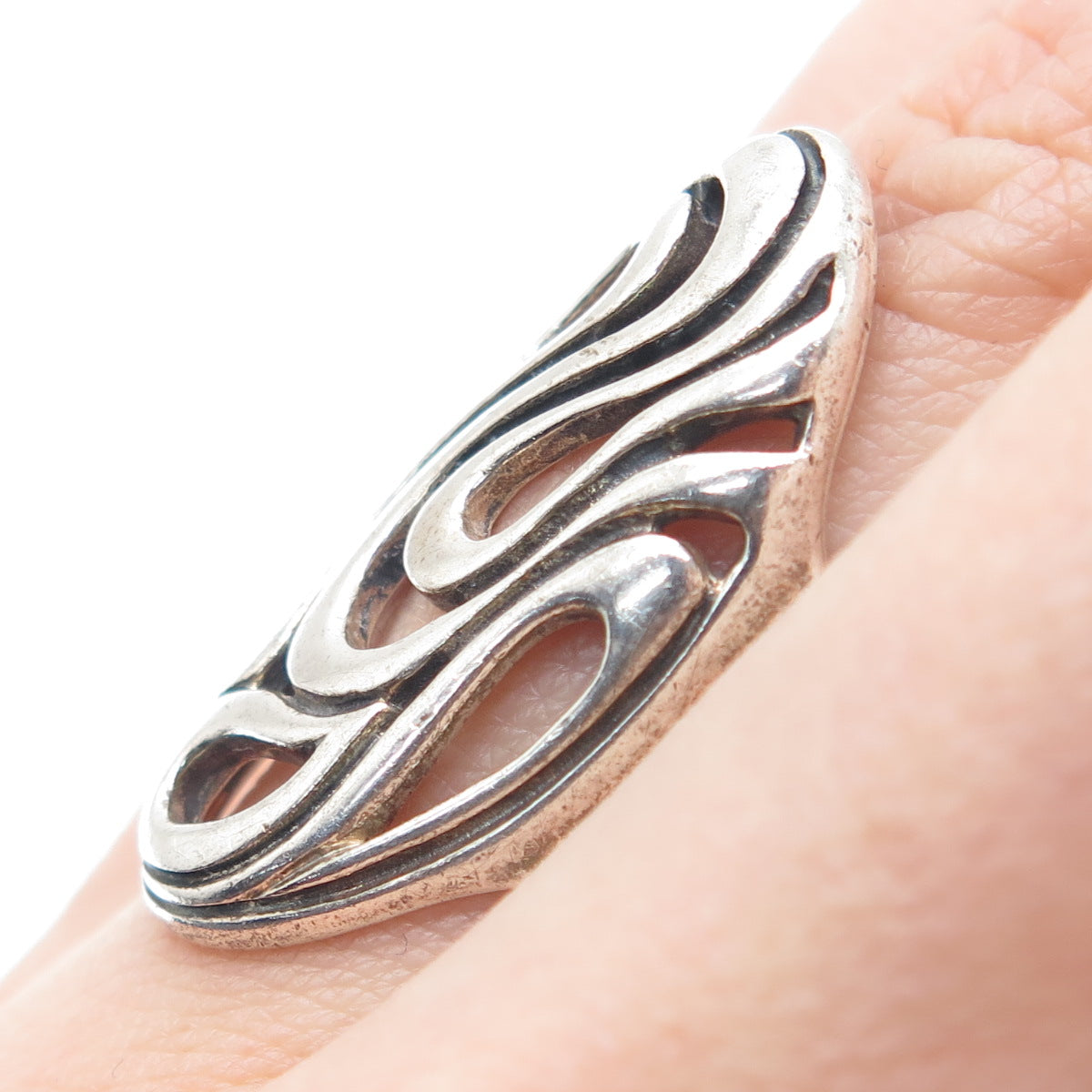 925 Sterling Silver Vintage Modernist Teardrop Oxidized Ring Size 7