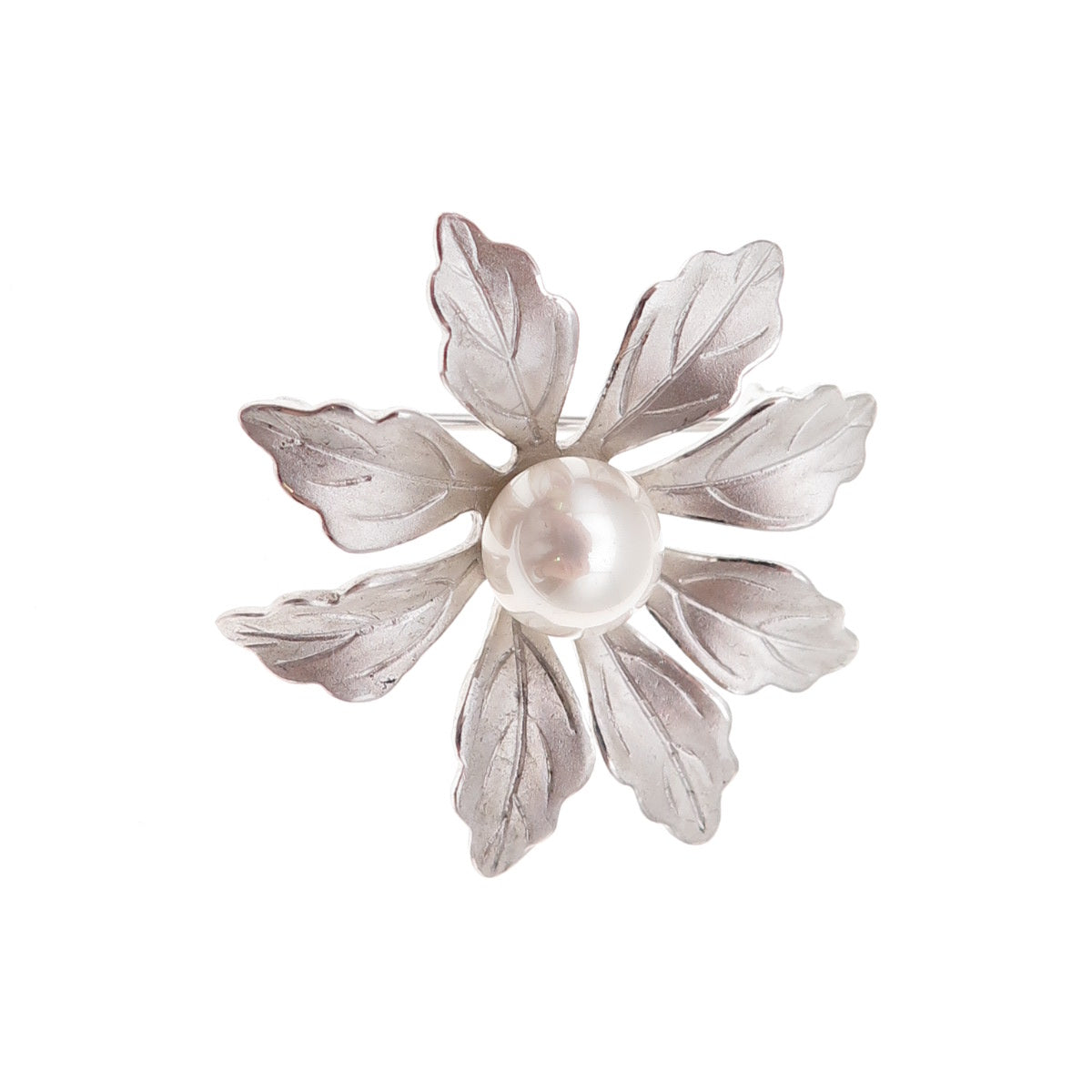 925 Sterling Silver Vintage Faux Pearl Floral Pin Brooch