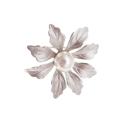 925 Sterling Silver Vintage Faux Pearl Floral Pin Brooch