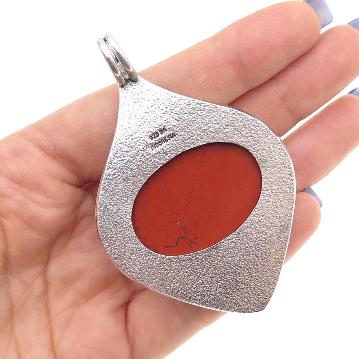 SUARTI BALI 925 Sterling Silver Vintage Real Red Jasper Oxidized Large Pendant