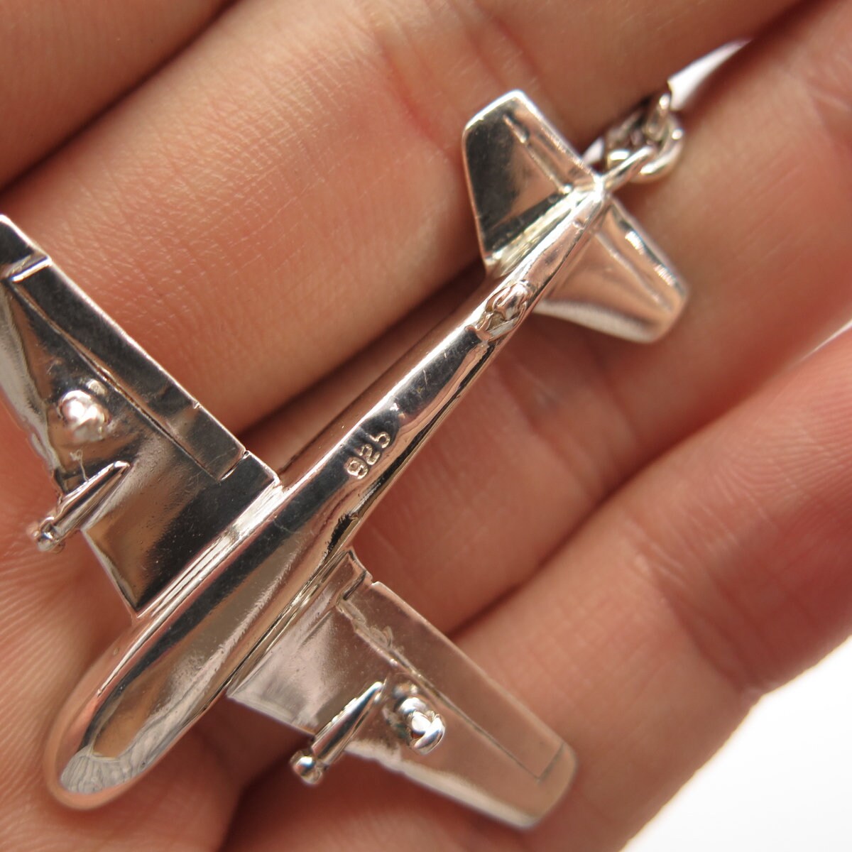 925 Sterling Silver Vintage Airplane Fob Pendant