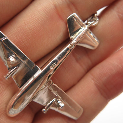 925 Sterling Silver Vintage Airplane Fob Pendant