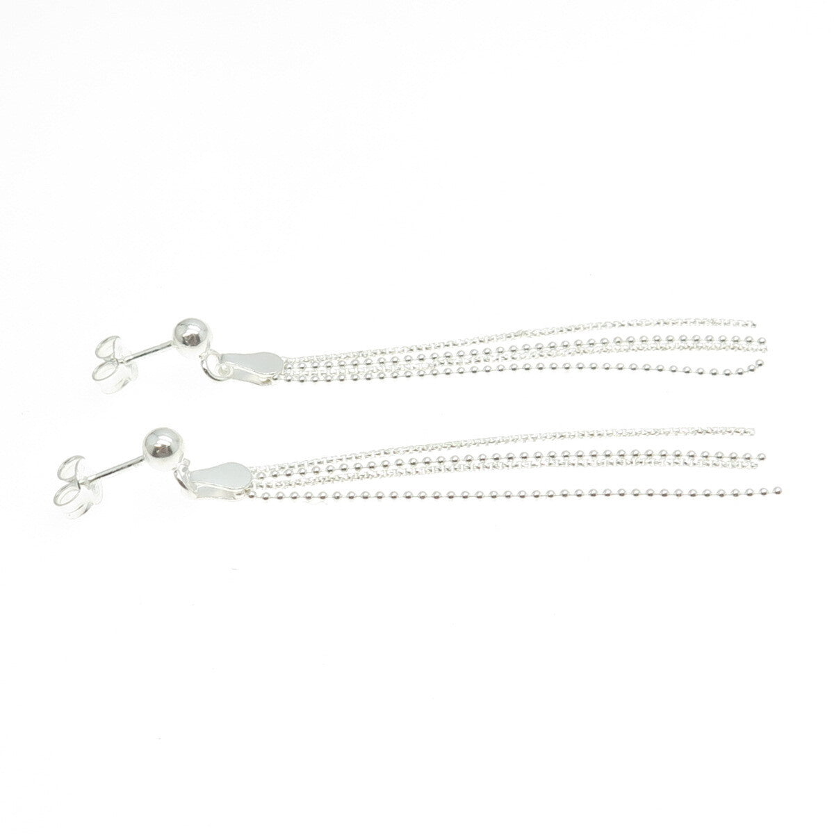 925 Sterling Silver Round Box & Ball Chain Dangling Earrings