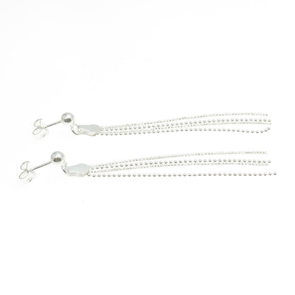 925 Sterling Silver Round Box & Ball Chain Dangling Earrings