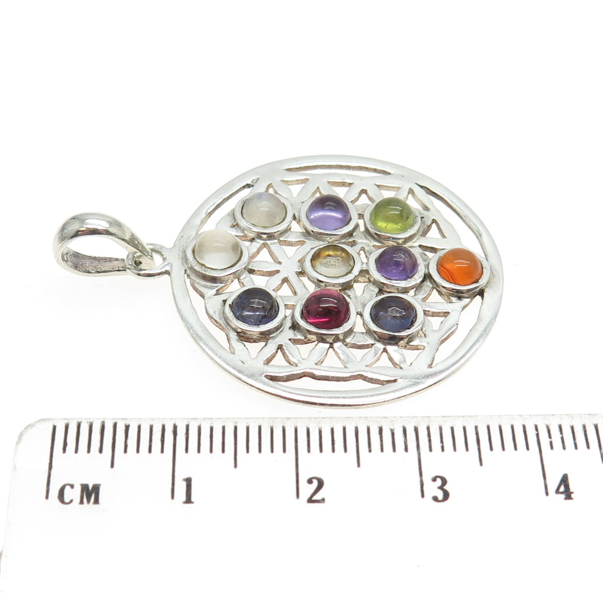 925 Sterling Silver Vintage Amethyst Agate Moonstone & Peridot Tanzanite Pendant