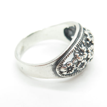 875 Silver Vintage European Flower Blossom Oxidized Ring Size 7.75