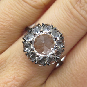 925 Sterling Silver Black Rhodium Real White Topaz Gem Cluster Ring Size 7.25