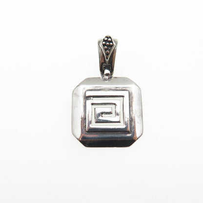 925 Sterling Silver Vintage Modernist Greek Maze Oxidized Mini Charm Pendant