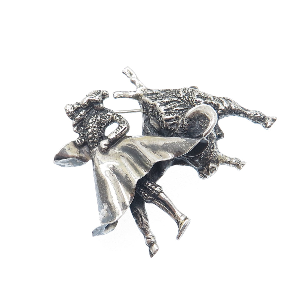 925 Sterling Silver Vintage Mexico Matador Bull Fighter Oxidized Pin Brooch