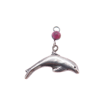 BOMA 925 Sterling Silver Vintage Real Tourmaline Dolphin Charm Pendant