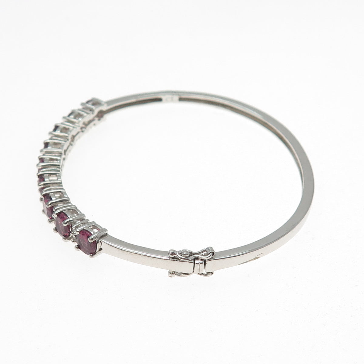925 Sterling Silver Real Tourmaline & White Topaz Tennis Link Bangle Bracelet 7"