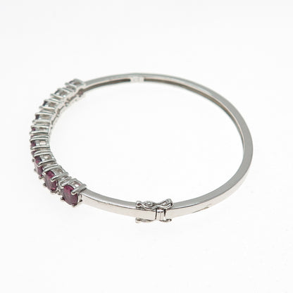 925 Sterling Silver Real Tourmaline & White Topaz Tennis Link Bangle Bracelet 7"