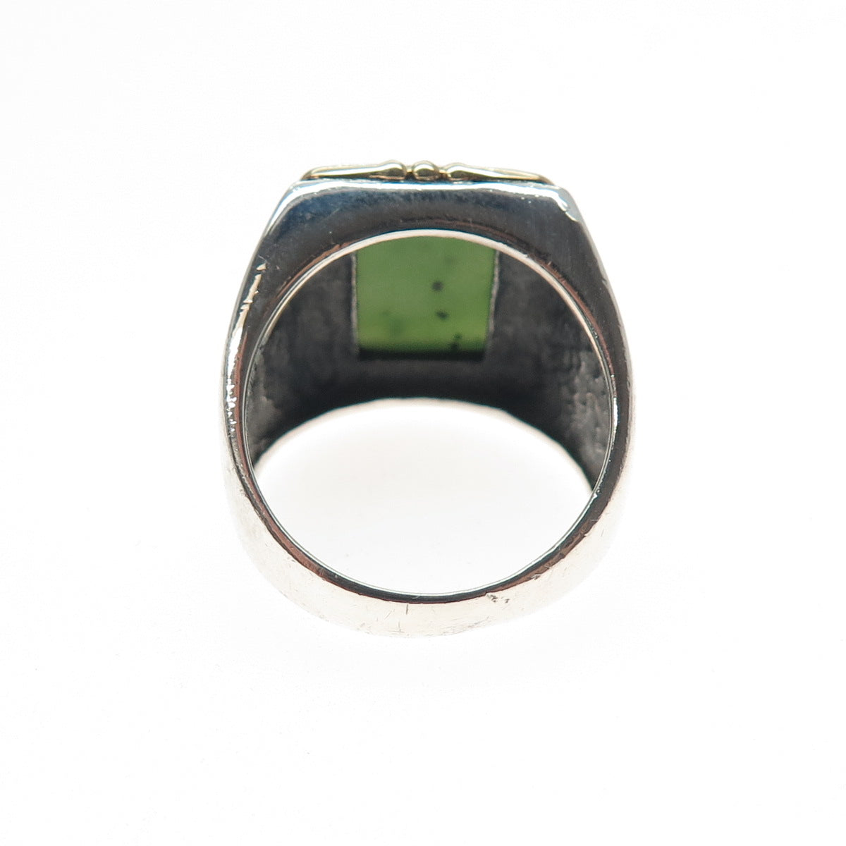18K Gold 925 Sterling Silver Vintage Real Jade Modernist Ring Size 8