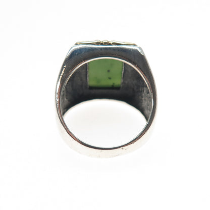 18K Gold 925 Sterling Silver Vintage Real Jade Modernist Ring Size 8