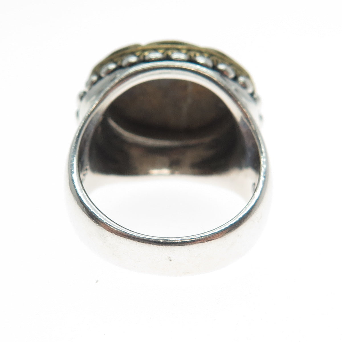 CAROLYN POLlACK 925 Sterling Silver 2-Tone Vintage Real Agate Ring Size 6.5