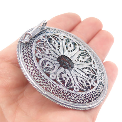 900 Silver Vintage Mexico Sombrero Hat Filigree Oxidized Pin Brooch