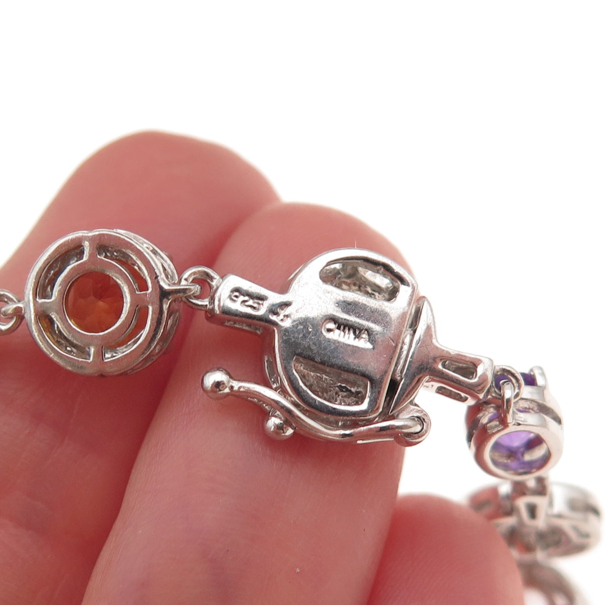 925 Sterling Silver Real Blue Topaz Amethyst Peridot & Citrine Bracelet 8"