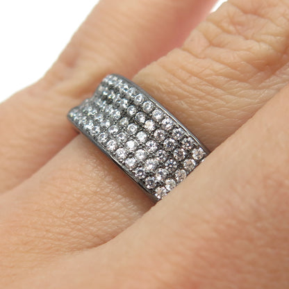 925 Sterling Silver Pave C Z Cuban Chain Band Ring Size 7