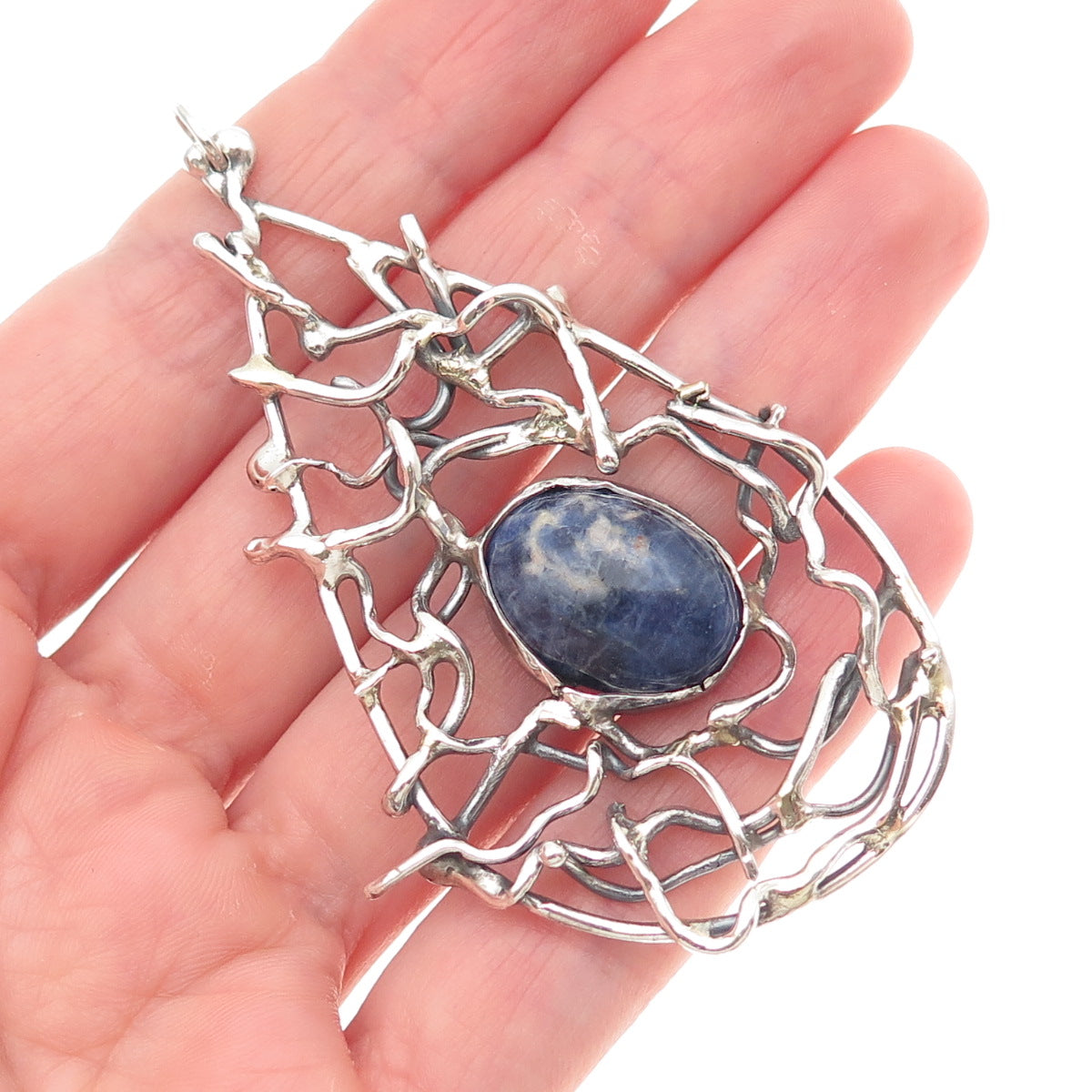 925 Sterling Silver Vintage Real Sodalite Modernist Teardrop Pendant