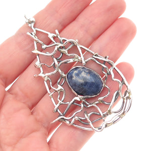 925 Sterling Silver Vintage Real Sodalite Modernist Teardrop Pendant