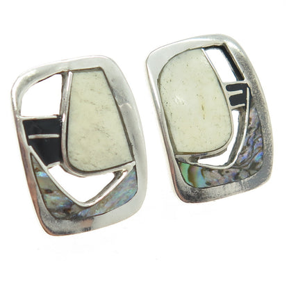 MIKHAIL KOCHEV 950 Silver Vintage Bulgaria Enamel Real Abalone Shell Earrings
