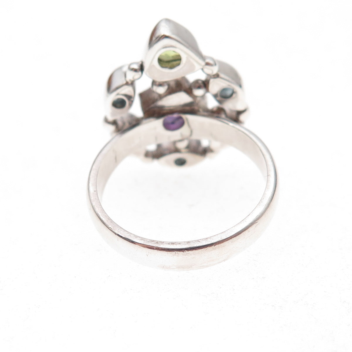 Sajen 925 Sterling Silver Vintage Real Amethyst Blue Topaz Peridot Ring Size 6.5