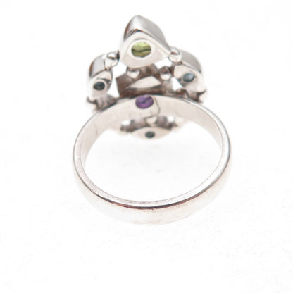 Sajen 925 Sterling Silver Vintage Real Amethyst Blue Topaz Peridot Ring Size 6.5