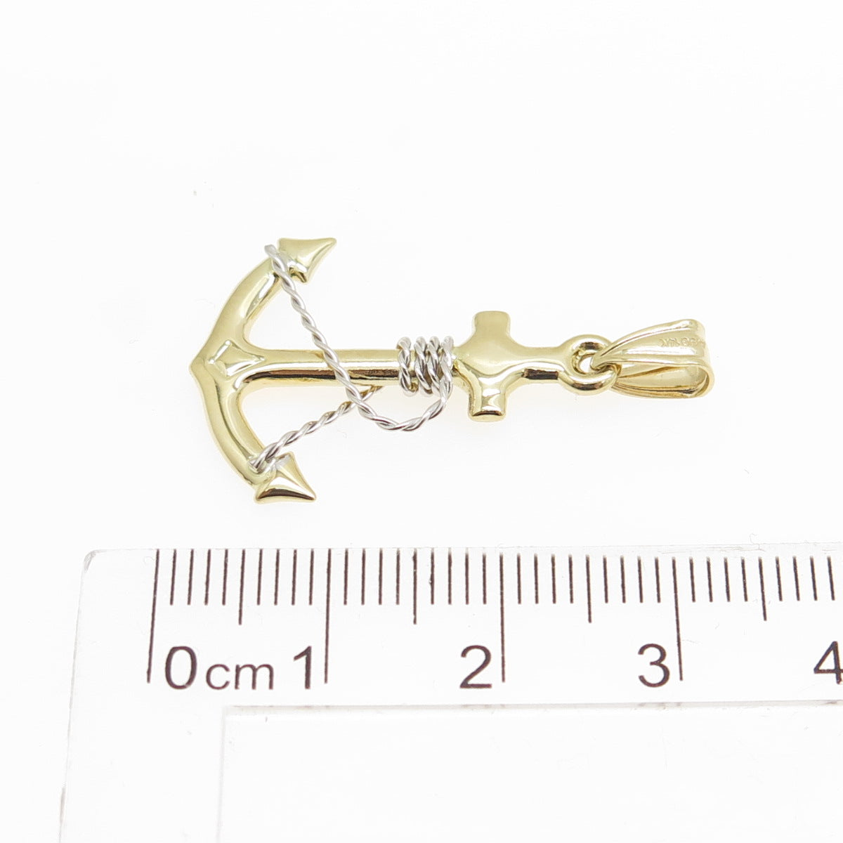 14K Yellow & White Gold Anchor Charm Pendant