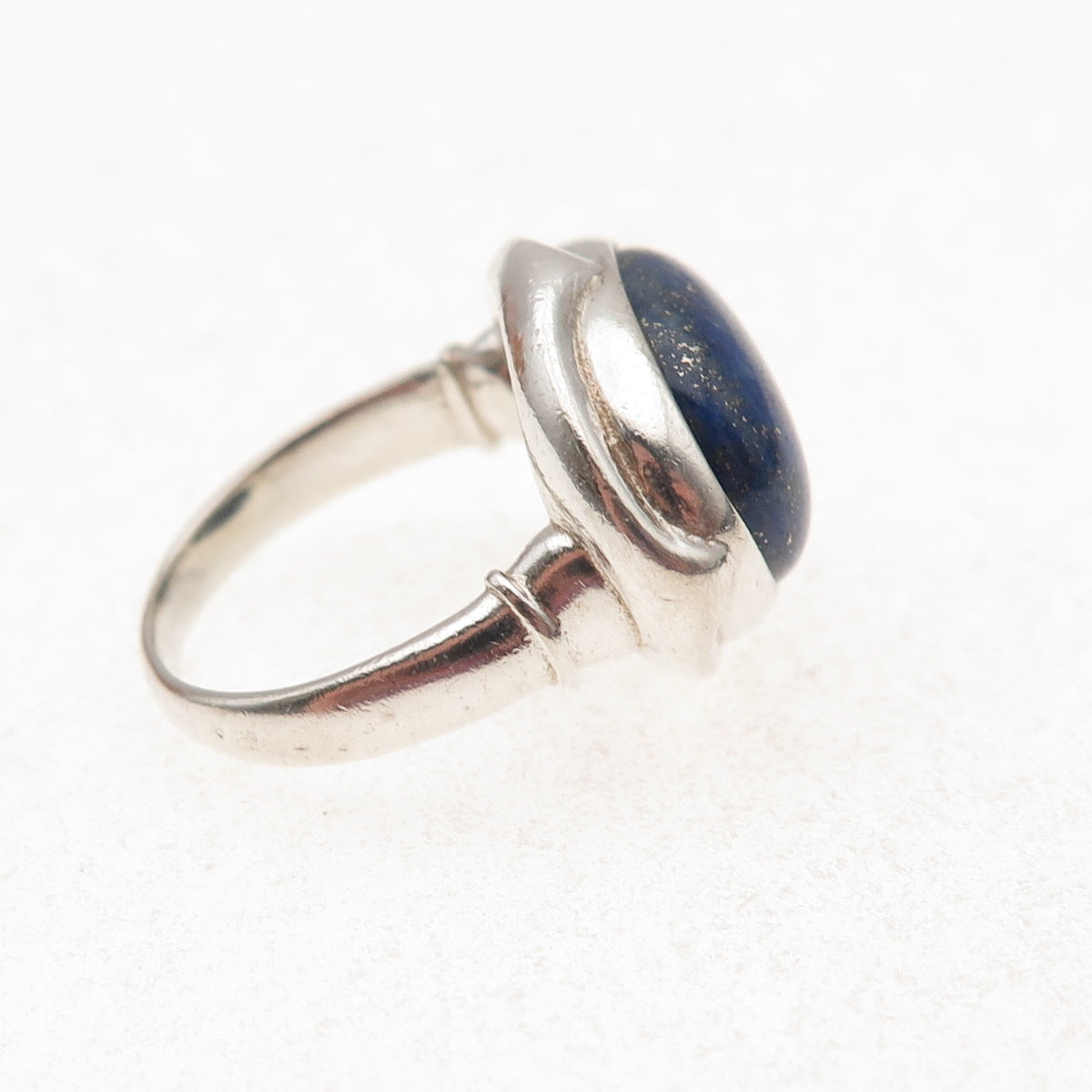 925 Sterling Silver Vintage Real Lapis Modernist Oxidized Ring Size 6