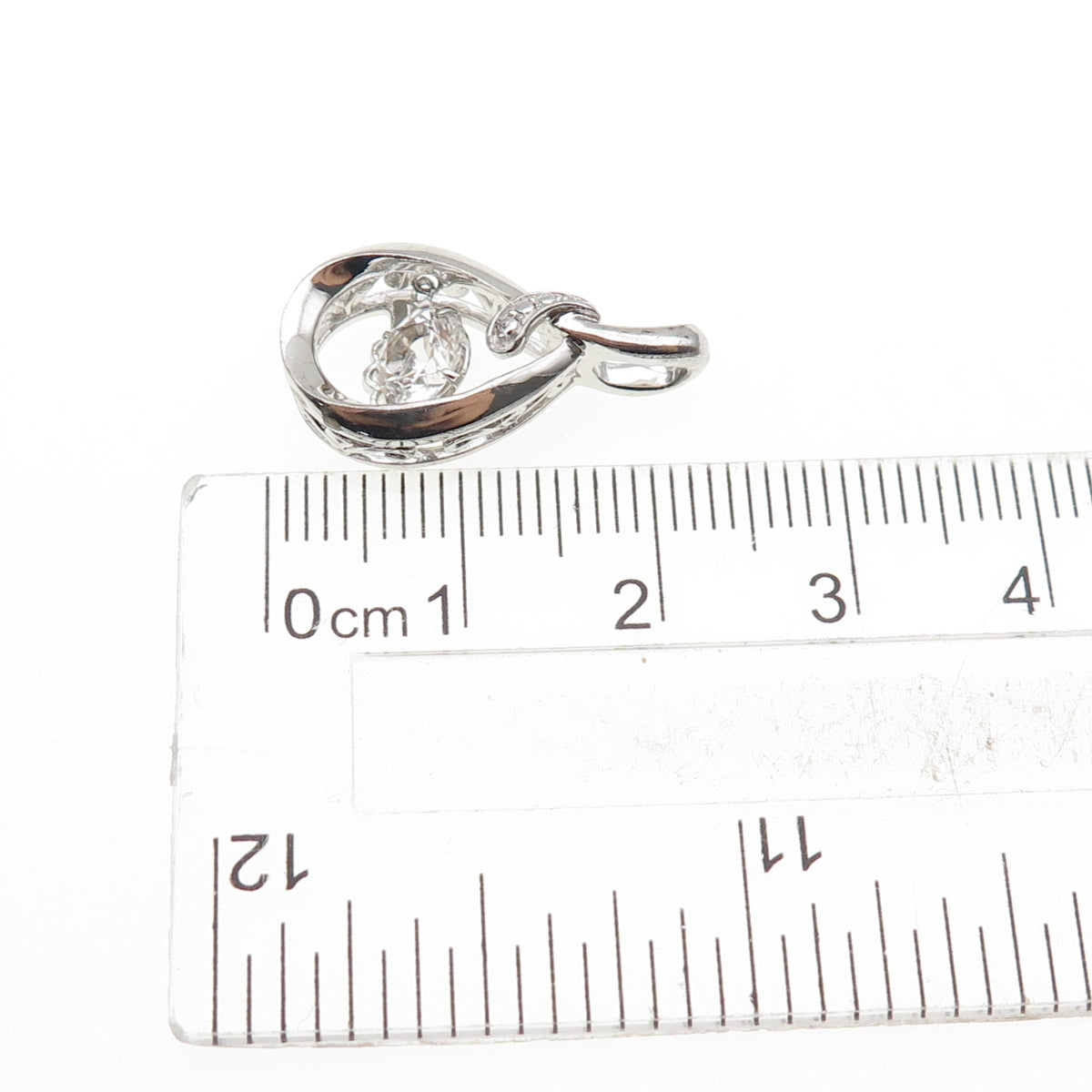 925 Sterling Silver Real Round-Cut White Topaz Teardrop Mini Charm Pendant